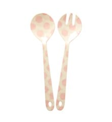 Rice - Melamine Salad Spoon & Fork Pink Dots Print