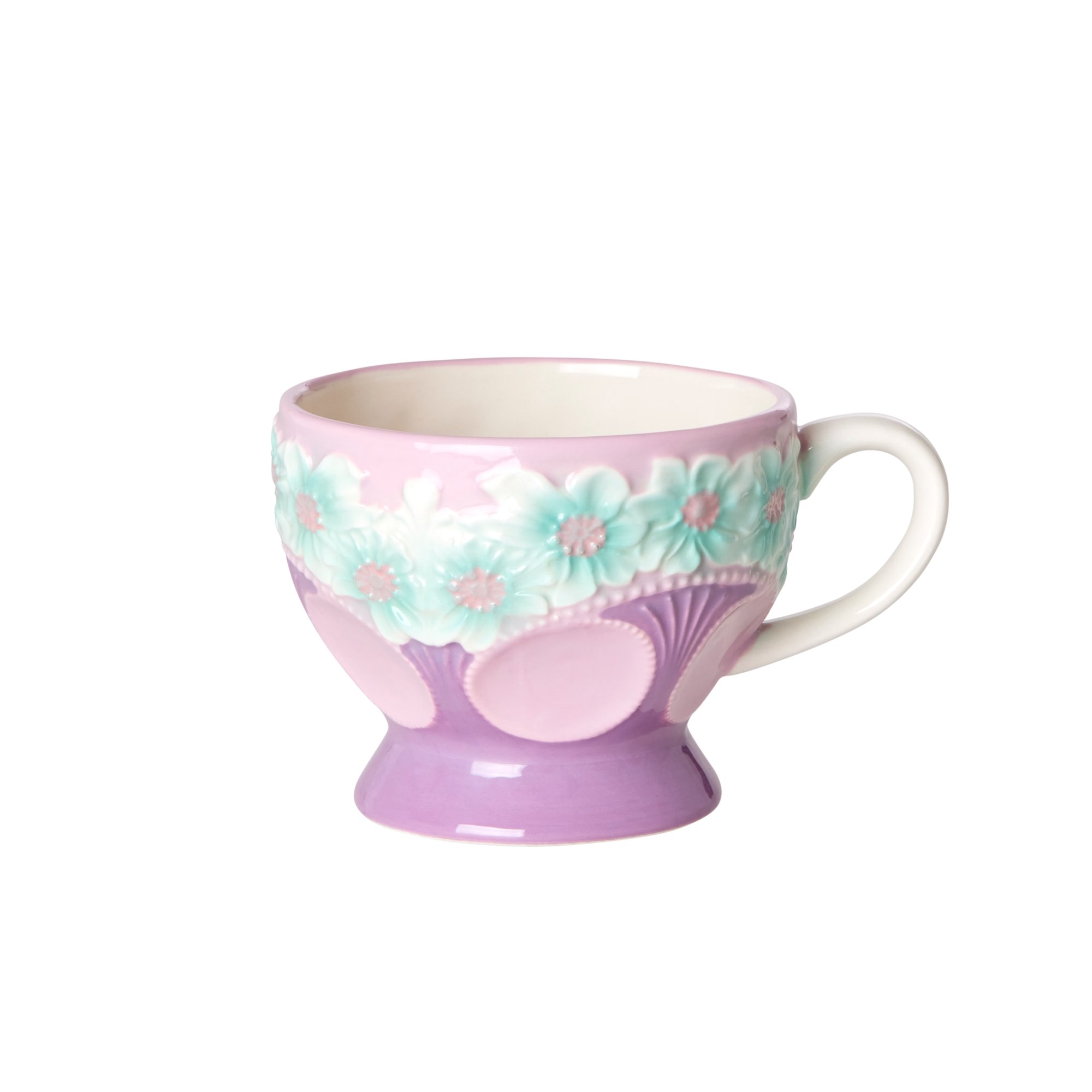 Rice - Ceramic Mug with Embossed Flower Design - Lavender - Hjemme og kjøkken