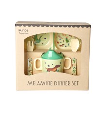 Rice - Melamine Baby Dinner Set Giftbox Animal Green Print