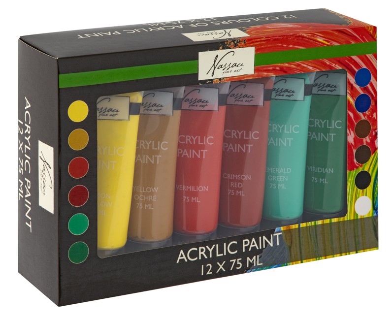 Nassau - Arcylic Paint Basic Colours 12x75 ml - (K-AR0752/GE)