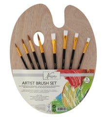 Nassau - Wooden Palette with 4 Flat and 4 Round Brushes - (K-AR0822/GE)