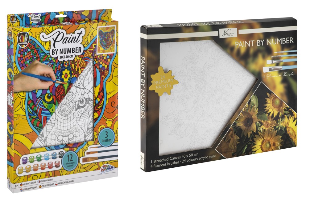 Grafix - Paint By Number Tiger Canvas 30x40cm and Nassau Sunflowers 40x50cm -  Bundle