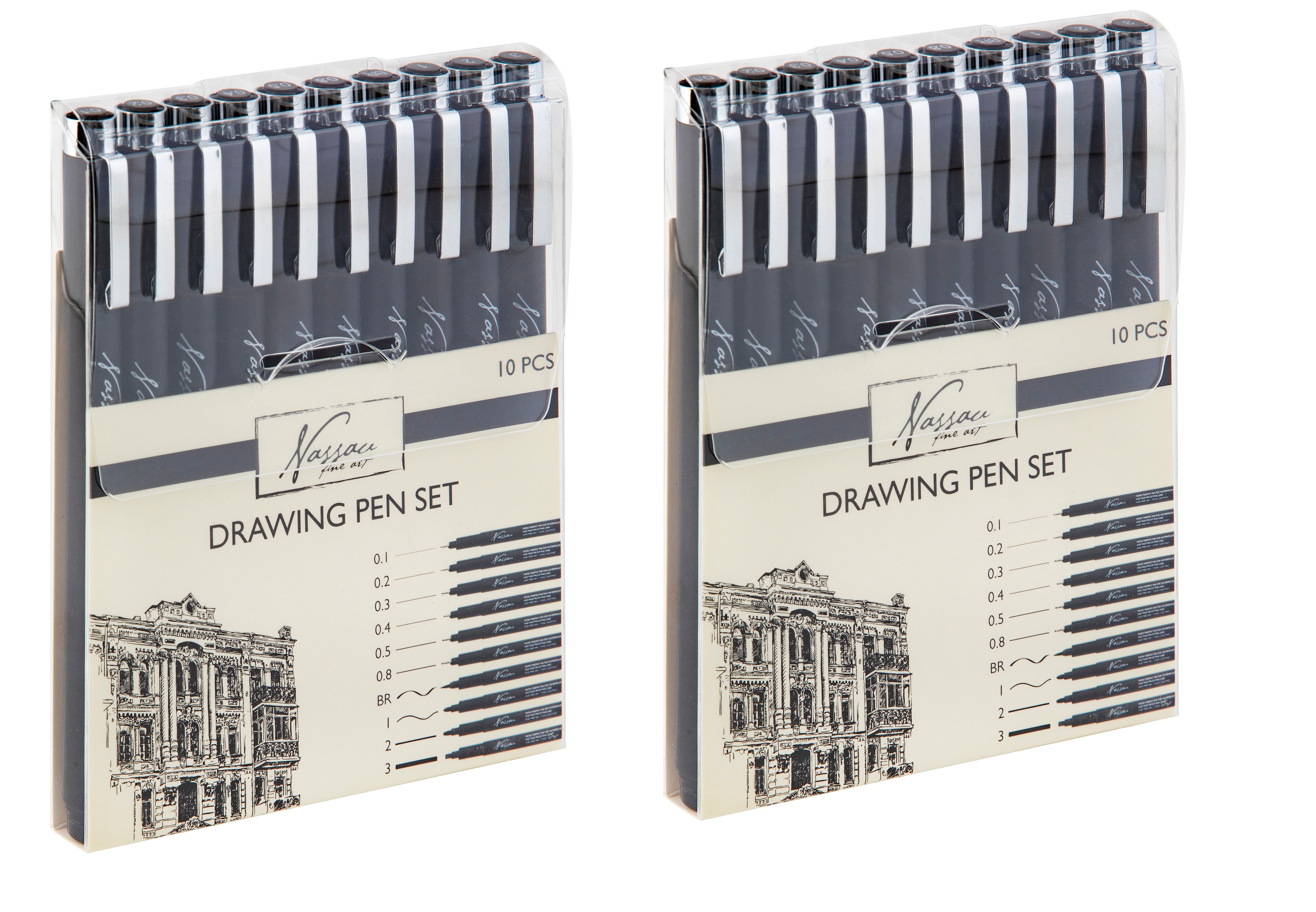 Nassau - Drawing pen set fineliners 10pcs x 2 - Bundle - Leker