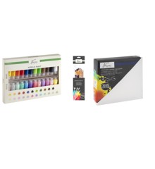 Nassau - Paint set acrylic 24 x 22 ml with Professional brush set 10 pcs & Canvas 20x20cm (packed by 2) - Bundle