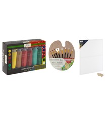 Nassau - Arcylic Paint Basic Colours with Wooden Palette Brushes & Canvas 50x70cm - Bundle