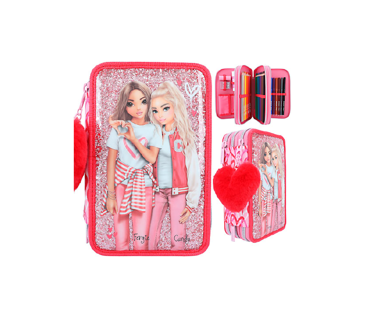 TOPModel - Trippel Pencilcase with plush heart - ONE LOVE - (0412230)