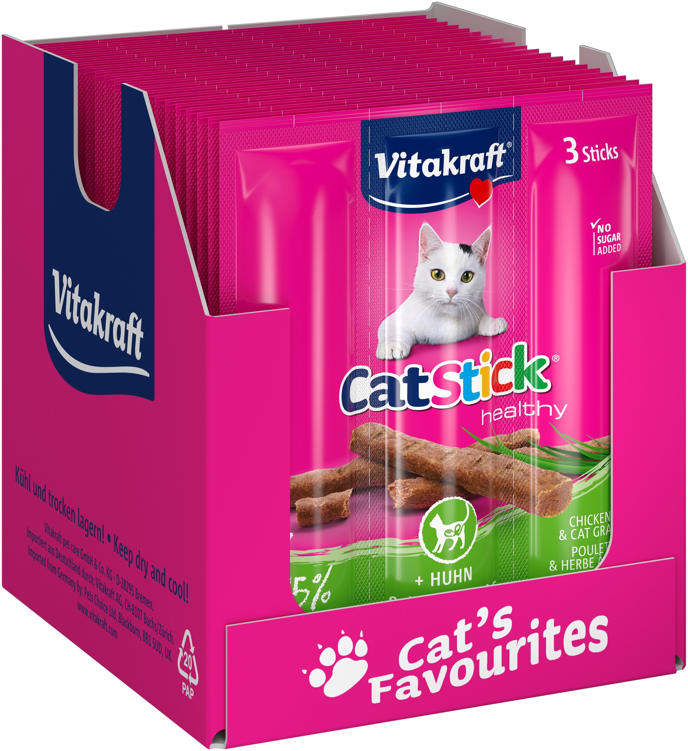 Vitakraft - Cat treats - 20 x Cat Stick chicken&cat grass x 3 sticks 18g - Kjæledyr og utstyr