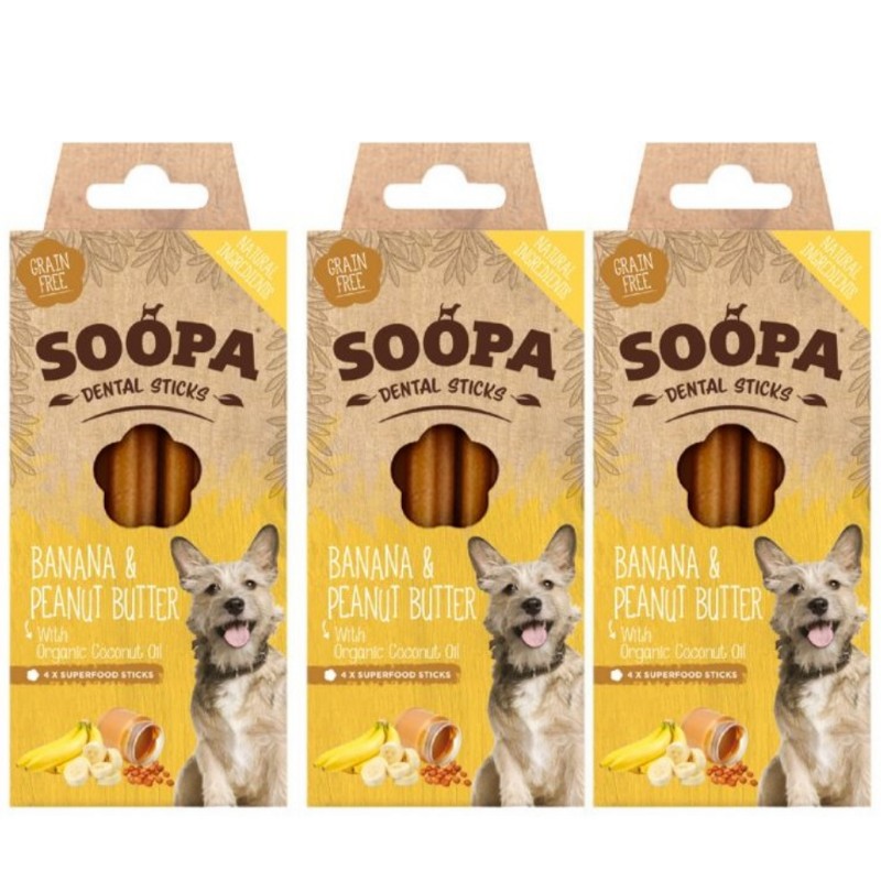 SOOPA - Dental Sticks Banana og&Peanut Butter 100g x 3 - Kjæledyr og utstyr