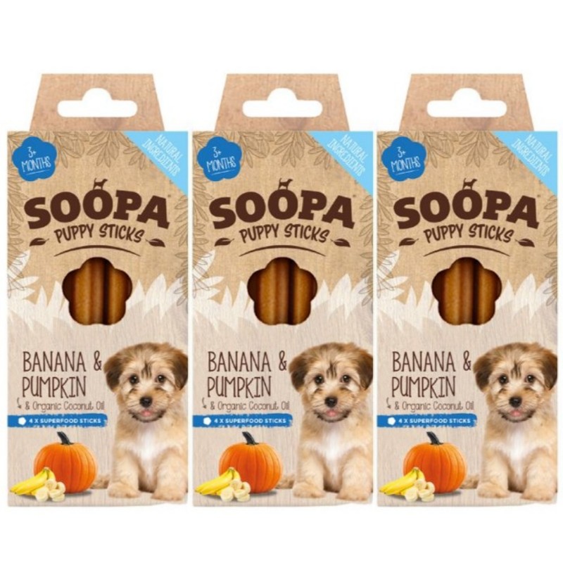SOOPA - Puppy Sticks Banana&Pumpkin 100g x 3 - Kjæledyr og utstyr