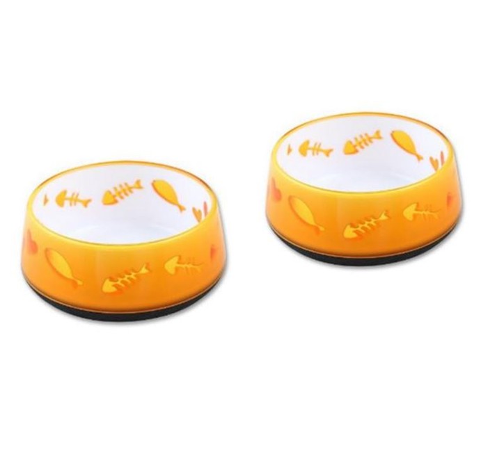 ALL FOR PAWS - 2 x  Cat Bowl Heavy Base Orange