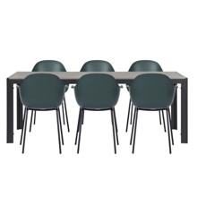 Living Outdoor - Venoe Garden Table 205 x 90 cm - Alu/Nonwood - Black/Grey with 6 pcs. Samsoe Garden Chair - Metal/Ocean Plast - Black/Ocean Green - Bundle