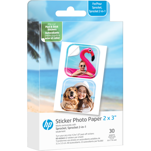 - Zink Paper Sprocket Luna 30-pack 2x3" Pre-cut 1.3x1.3 sticker (HPIZ2X330C)
