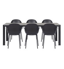 Living Outdoor - Venoe Garden Table 205 x 90 cm - Alu/Nonwood- Black/Grey with 6 pcs. Samsoe Garden Chair - Metal/Ocean Plast - Black/Ocean Black - Bundle