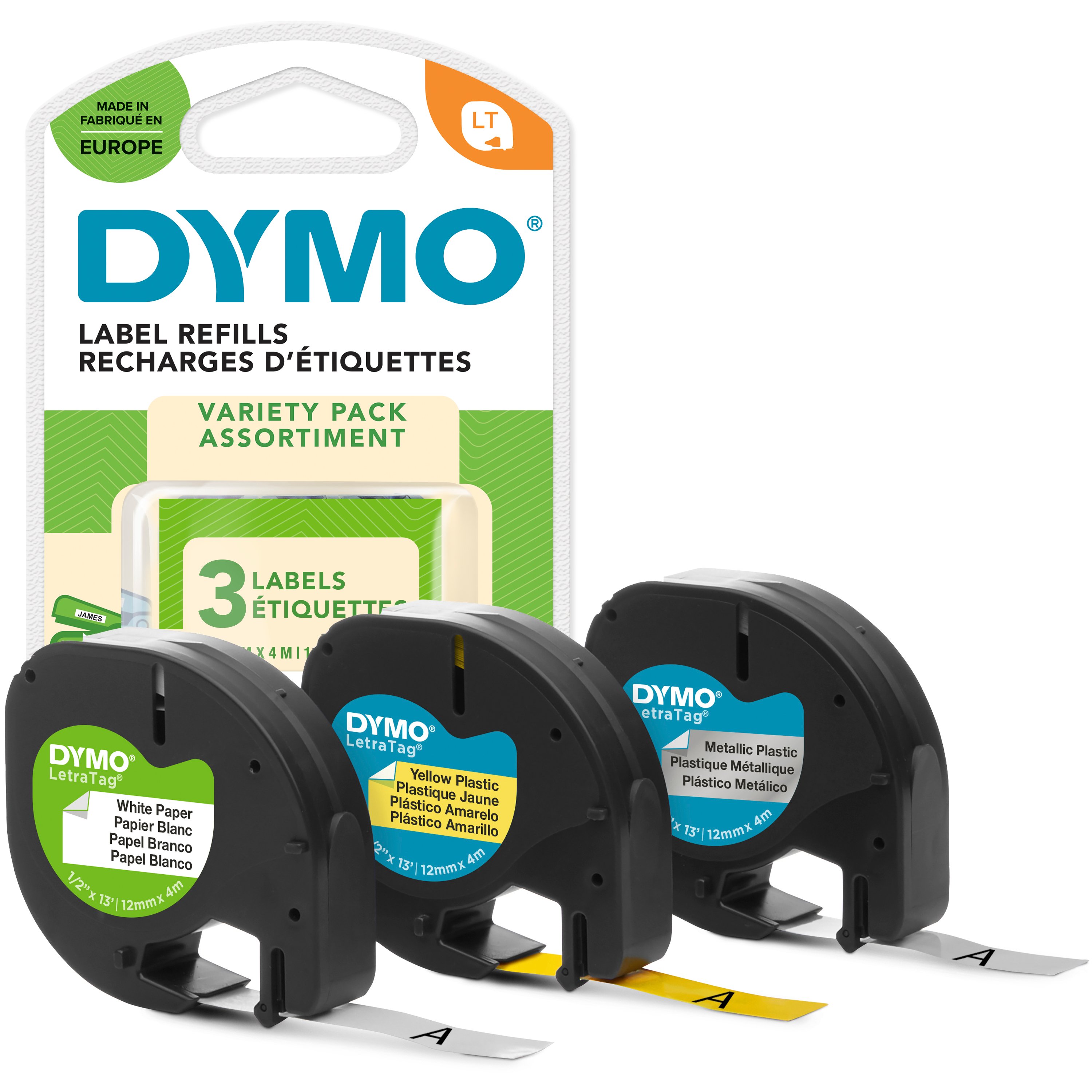 DYMO - LT Starter Tape - 12 mm x 4 m (3 Rolls) (S0721800) - Kontor og skoleutstyr
