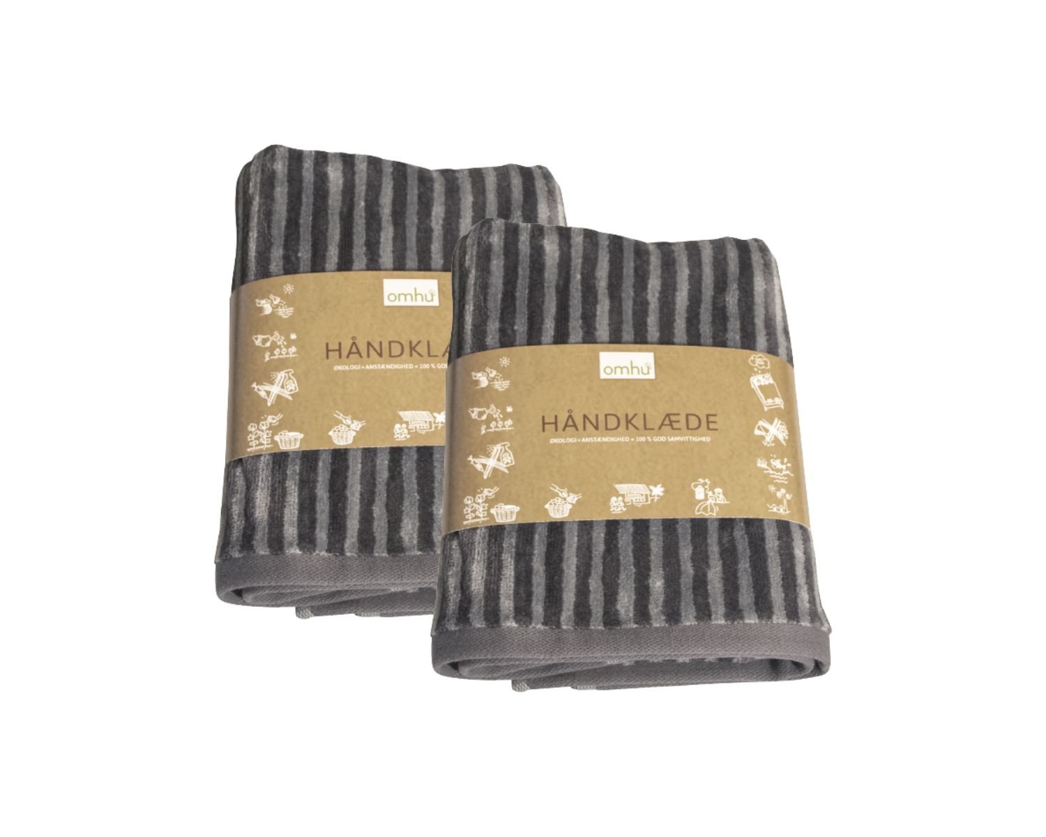omhu - Set of 2 - Striped Velour Organic Cotton Towels 70x140 cm - Grey - Hjemme og kjøkken