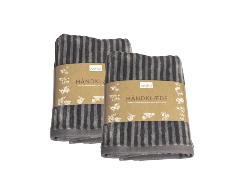 omhu - Set of 2 - Striped Velour Organic Cotton Towels 70x140 cm - Grey