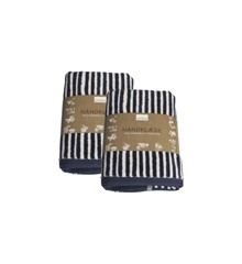 omhu - Set of 2 - Striped Velour Organic Cotton Towels 50x100 cm - Navy