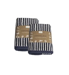 omhu - Set of 2 - Striped Velour Organic Cotton Towels - Navy