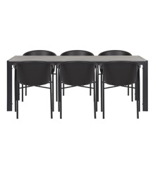 Living Outdoor - Venoe Garden Table 205 x 90 cm - Alu/Nonwood- Black/Grey Oak with 6 pcs. Aeroe Garden Chair - Metal/Plastic - Black/Black - Bundle