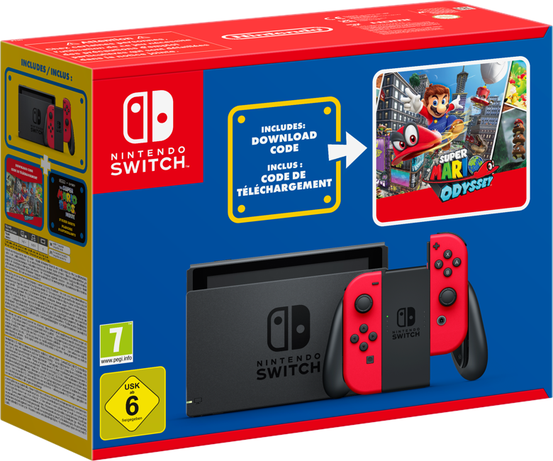 Nintendo Switch With Joy-Con - Red - Mario Odyssey bundle