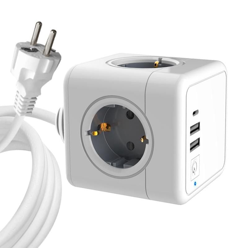 MicroConnect - 4 Way Schuko, 2 USB A Ports, 1 USB-C Port, Power Cube - With 1,5m Cable - Elektronikk