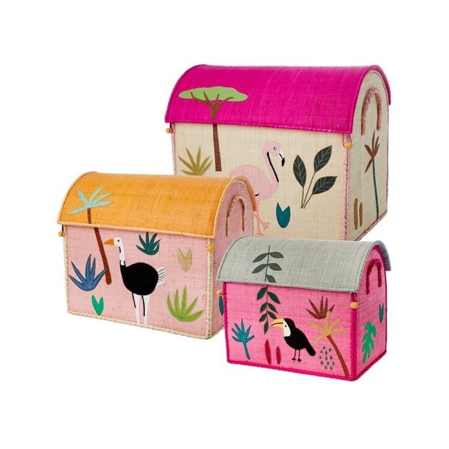 Rice - Large Set of 3 Toy Baskets Pink Jungle Theme
