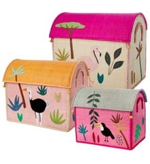 Rice - Large Set of 3 Toy Baskets Pink Jungle Theme
