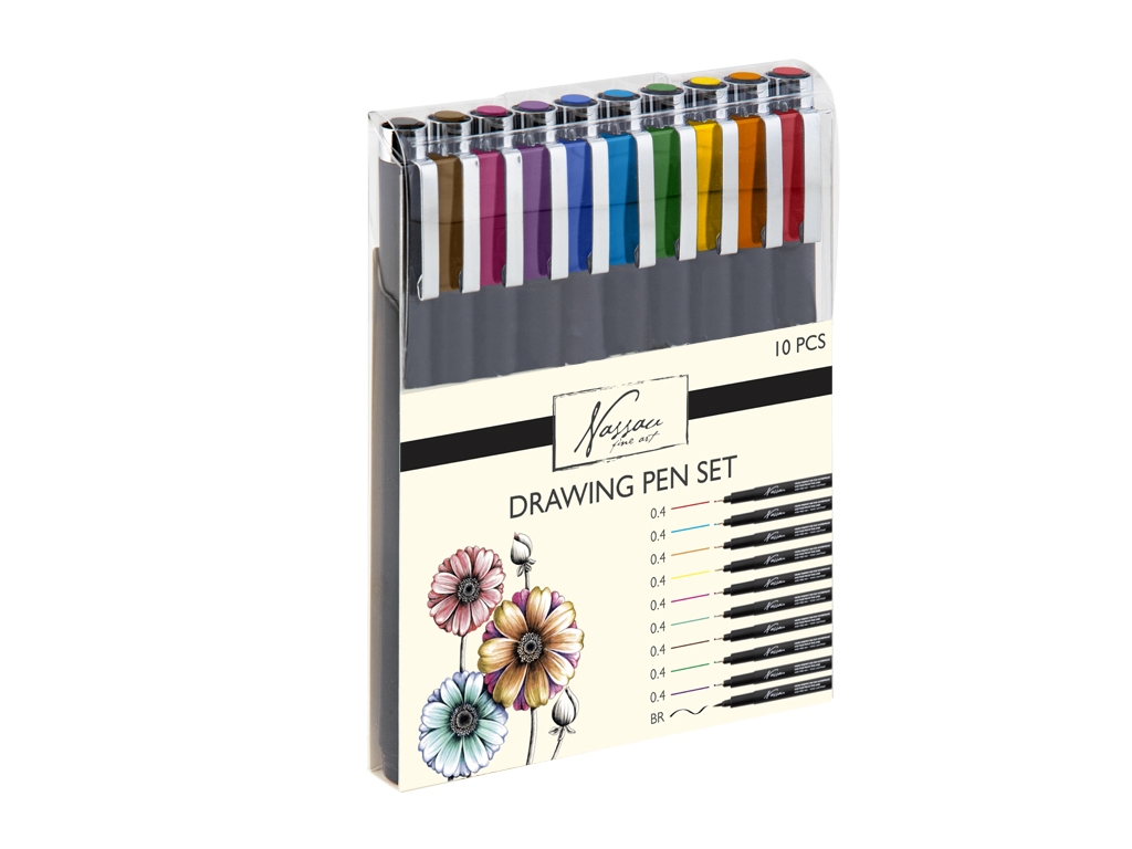 Nassau - Drawing pen set, fineliners, coloured, 10pcs (K-AR0826/GE) - Leker