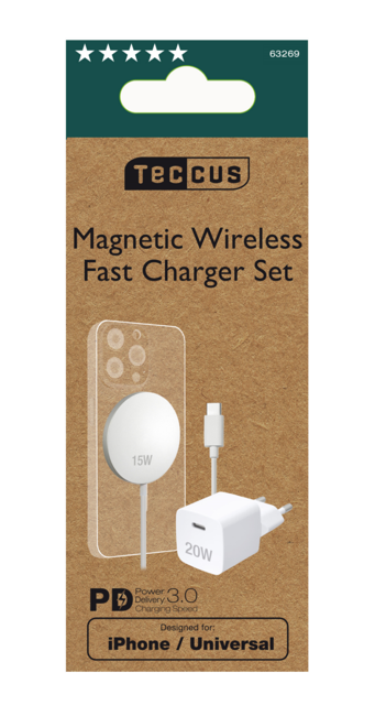 Teccus - Universal Fastcharger Set - 1xUSB-C PD 20W MagSafe