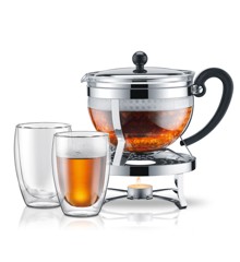 Bodum - CHAMBORD Tea pot with rechaud, 1.3 l, and 2 PAVINA, Glass, double wall, medium, 0.35 l