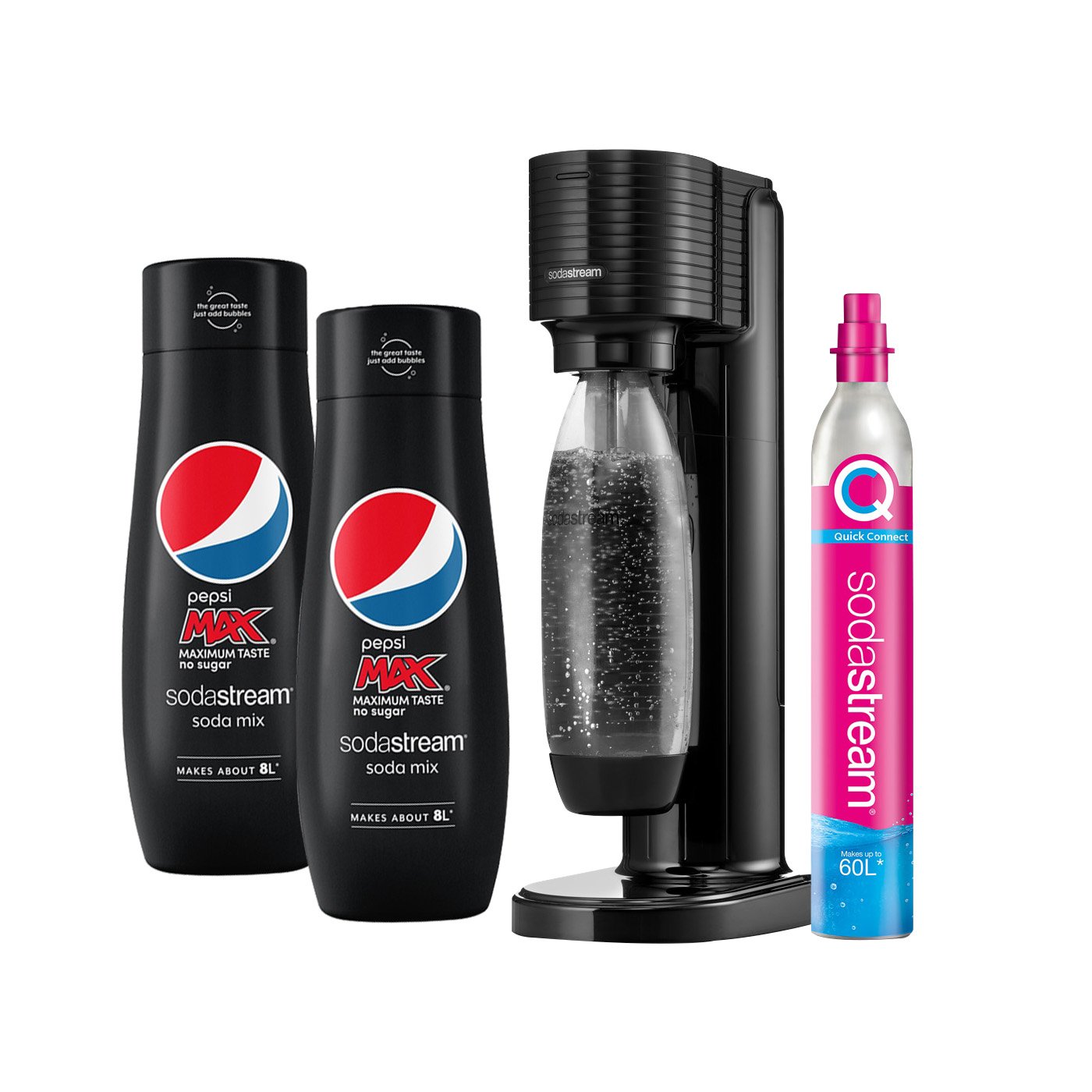 Sodastream - GAIA Black + 2 x Pepsi Max Sirup (Carbon Cylinder Included) - Bundle - Hjemme og kjøkken
