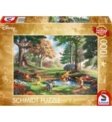 Schmidt - "Schmidt Spiele makes high-quality puzzles and has many artist-drawn motifs in their puzzle range. Over the years, Schmidt has acquired works from much-loved artists. This line of jigsaw puzzles feature artwork by the late artist Thomas Kinkade, depicting various Disney scenes.  The puzzle is made up of 1000 cardboard pieces that are precisely cut to ensure a perfect fit. The pieces are sturdy and durable, making them easy to handle and resistant to bending or breaking.   The artwork featured in the puzzles is based on some of the most beloved Disney movies, including Beauty and the Beast, Cinderella, The Lion King, and Snow White and the Seven Dwarfs. The scenes are brought to life in Kinkade's signature style, with vibrant colors, intricate details, and a warm glow that captures the essence of Disney's magic.  The puzzles come in sturdy boxes that can be used for storage and display, and include a full-color poster of the artwork to use as a reference while assembling the puzzle. Whether you're a fan of Disney, Thomas Kinkade's art, or just love a good puzzle challenge, these puzzles is an excellent choice."
