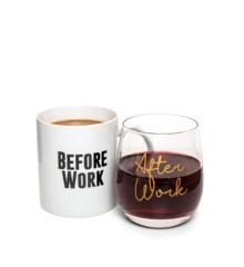 Before Work, After Work Mug & Wine Mug & Glass Set