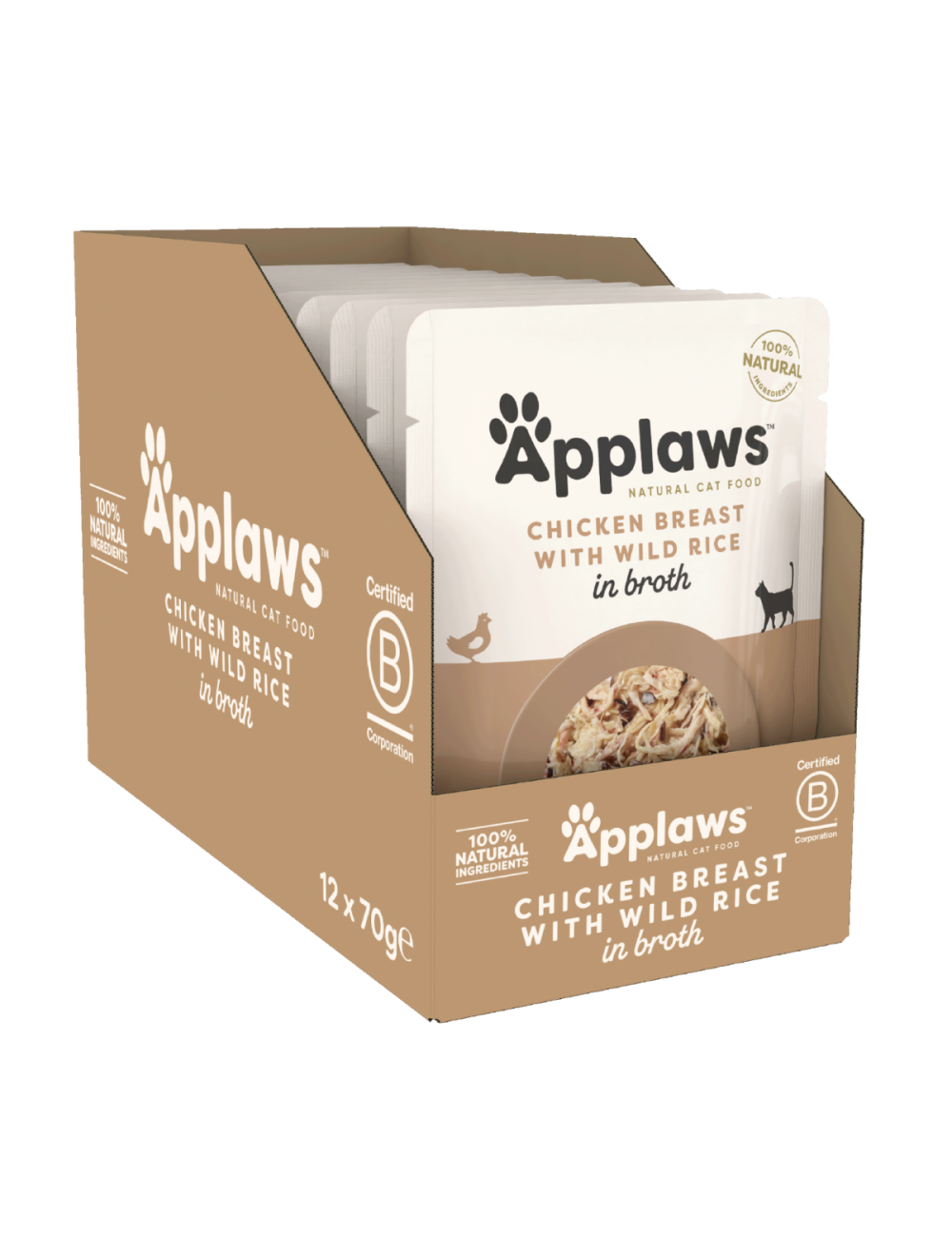 Applaws - 12 x Wet Cat Food 70 g pouch - Chicken & Wild rice - bedst før 22/6 2026