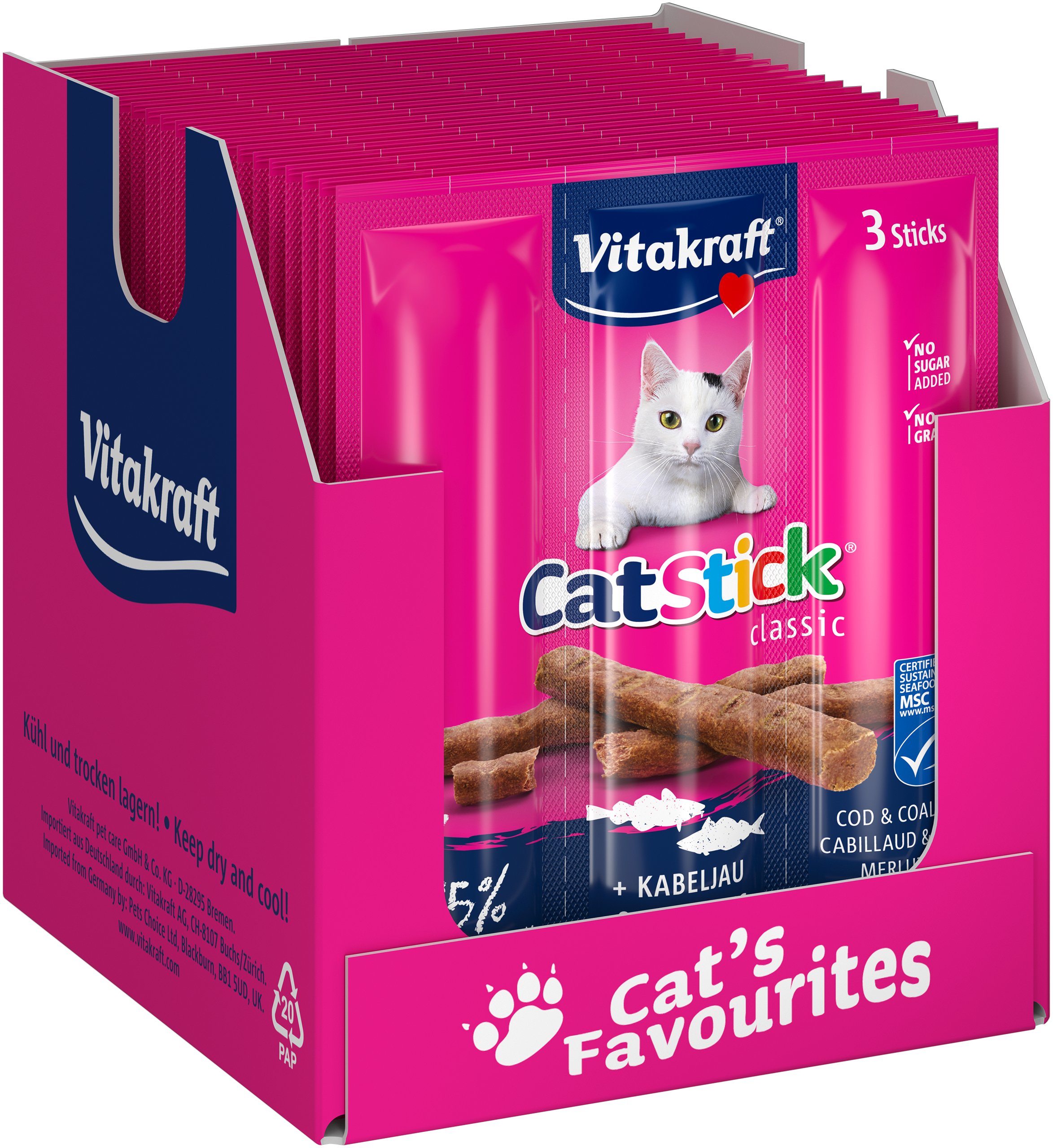 Vitakraft - Cat treats - 20 x Cat Stick® with cod and coalfish x 3 sticks - 18g (bundle) - Kjæledyr og utstyr