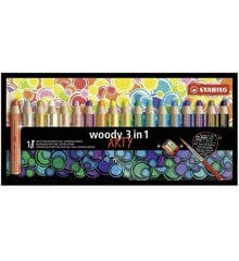 Stabilo - Woody 3in1 Farveblyanter, 18 stk med pensel og blyantspidser
