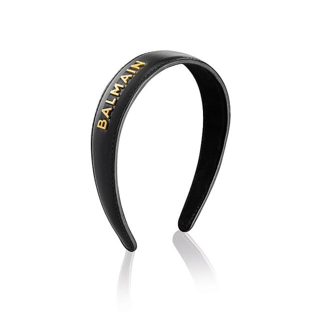 Balmain Paris - Black Leather Headband with Gold Plated Logo