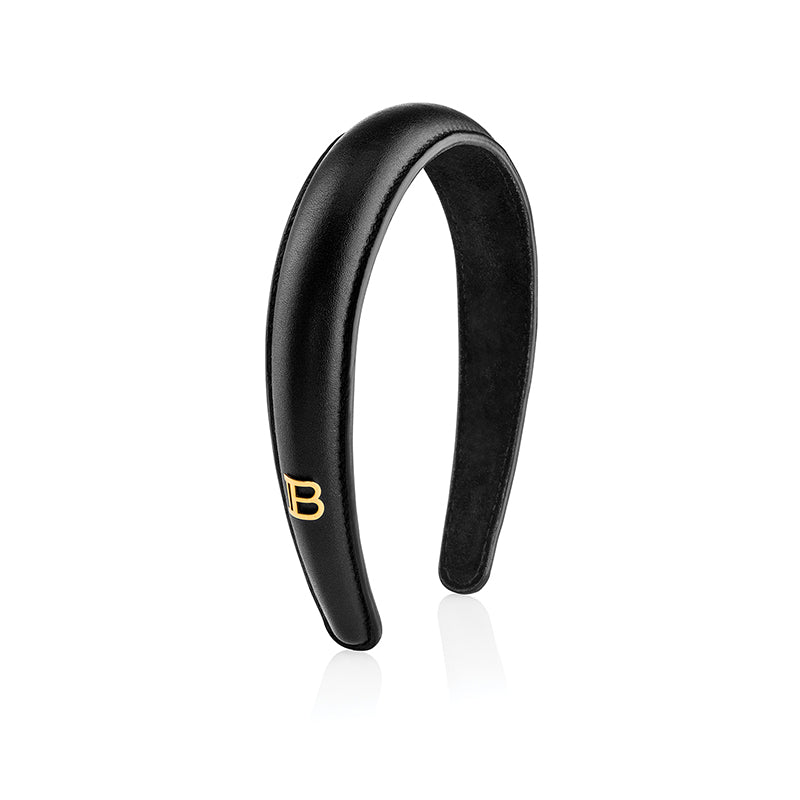 Buy Balmain Paris - Black Leather Puffed Headband with Gold Plated Logo