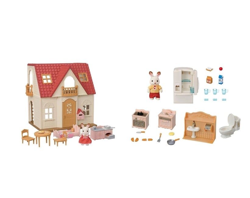 Sylvanian Families - New Red Roof Cosy Cottage Starter Home & Playful Starter Furniture Set