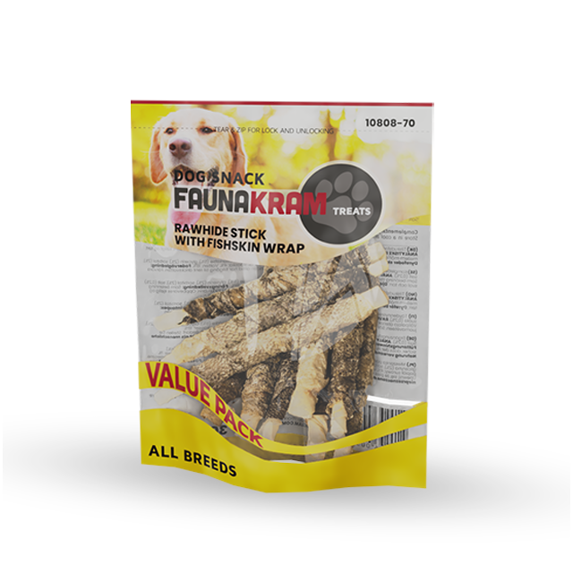 Faunakram - Snack Rawhide Stick with Fishskin Wrap 300 g. - (10808-70)