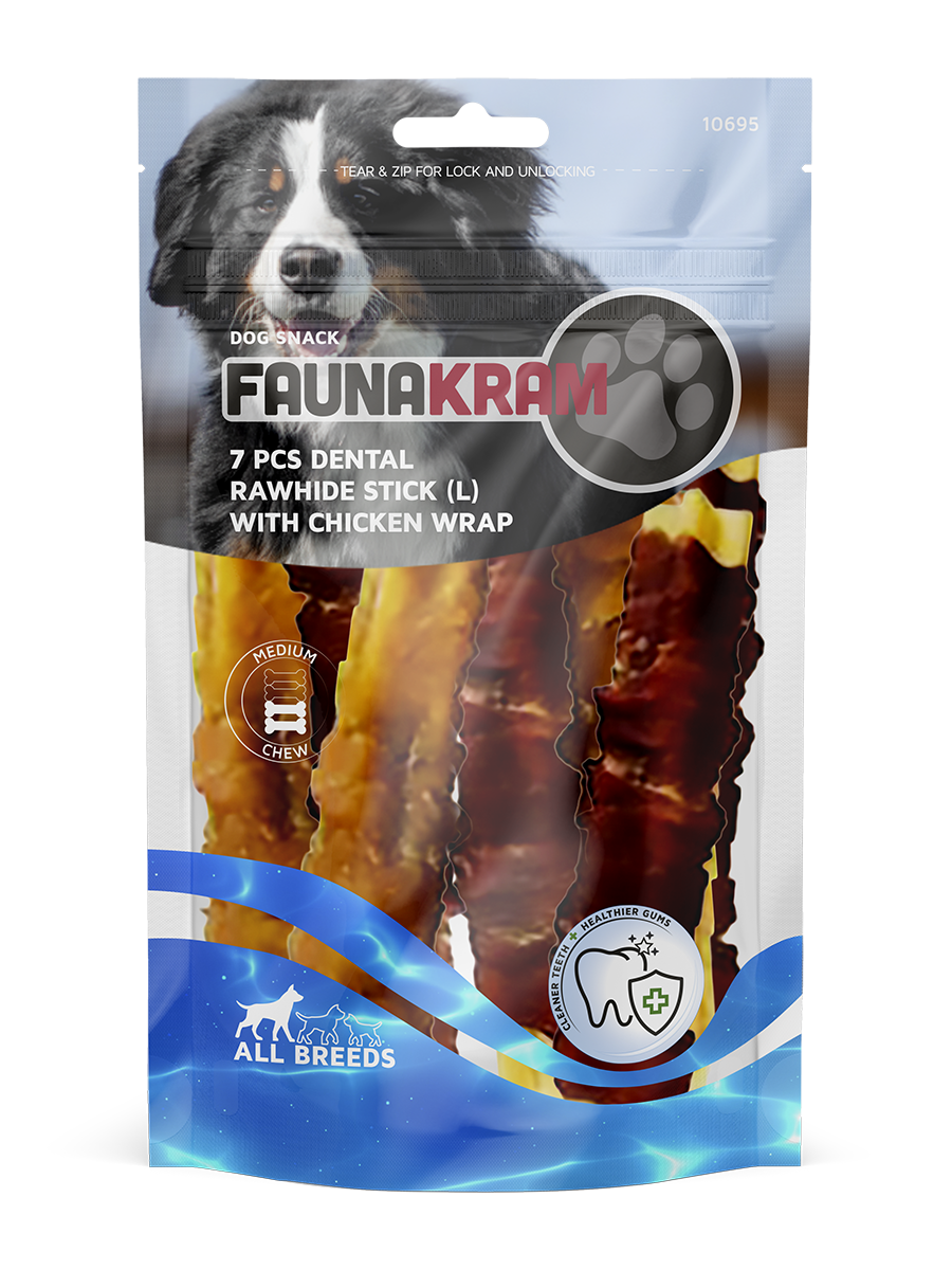 Faunakram - 7 psc. Grain Free dentalstick w chicken Large 220gr - (10695) - Kjæledyr og utstyr