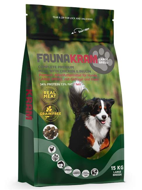 Faunakram  - 15 kg.Hundefoder  Large breed med frisk kød , kylling , Kornfri