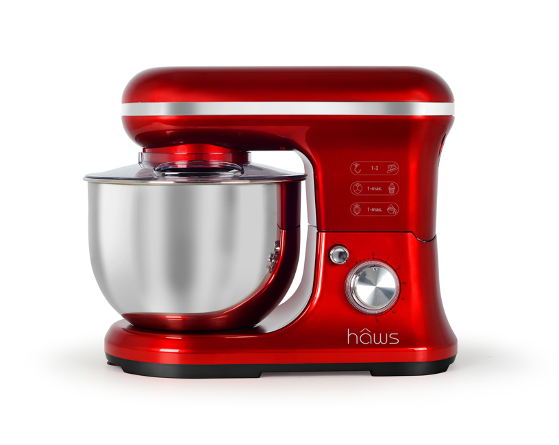 Hâws - Kitchen Machine, 5 Liters Bowl, 6 Speeds, 3 hooks, Red, 1200W