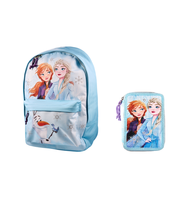 Kids Licensing - Frozen 2 - Backpack + Filled Double Decker Pencil Case - Blue