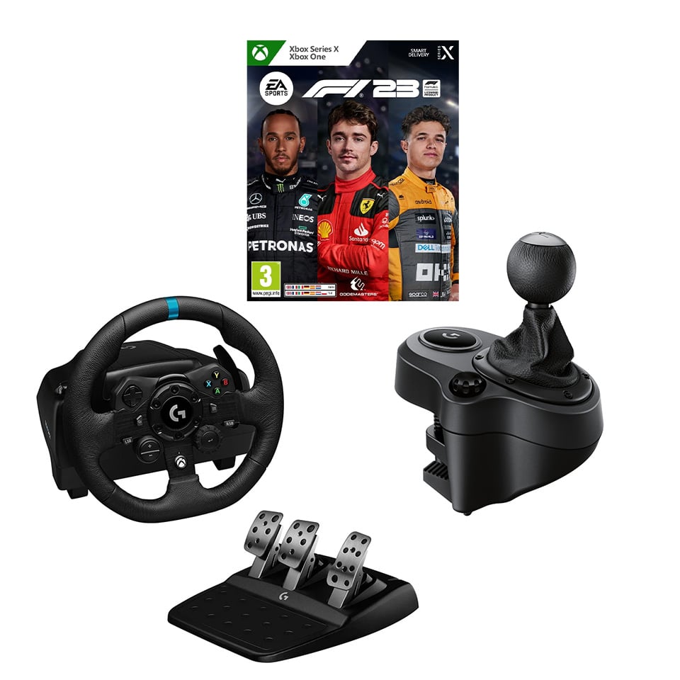 Logitech - G923 Racing Wheel and Pedals for Xbox One and PC + Driving Force Shifter For G923, G29&G920 with F1 23 For Xbox - Videospill og konsoller