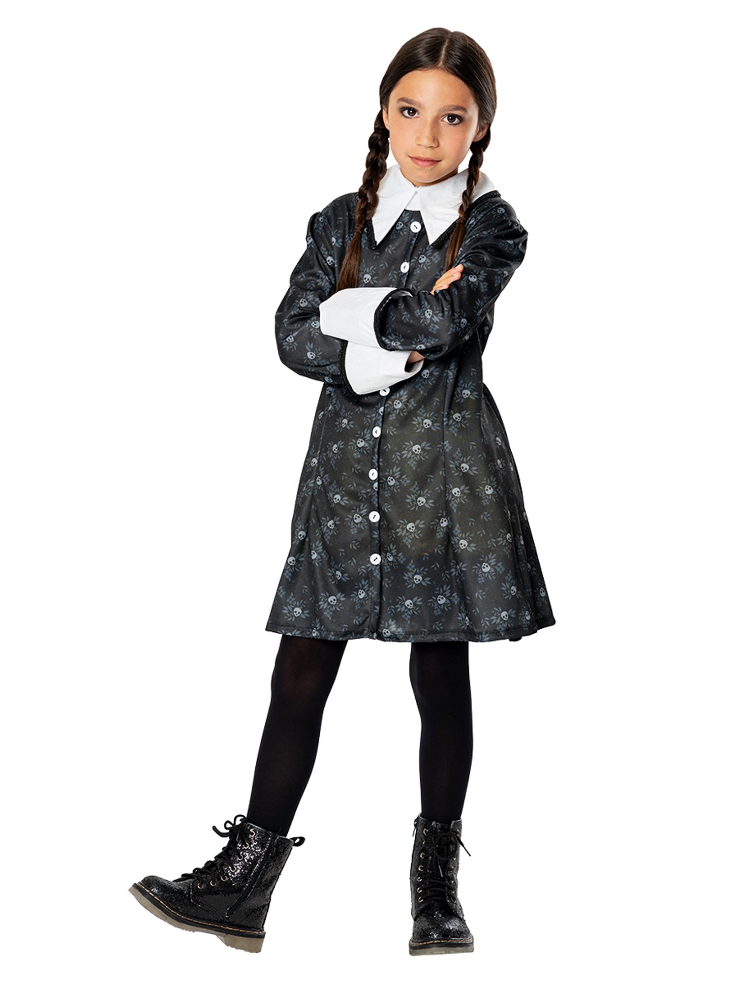 Wednesday Adams Gothic Teenager Full Body Black Outfit Dress