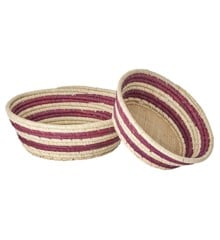 Rice - Raffia Round Bread Baskets with Aubergine Stripes - Set of 2