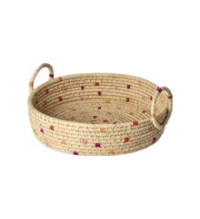 Rice - Round Raffia Bread Basket Lavender
