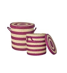 Rice - Laundry Basket in Raffia  Aubergine stripes