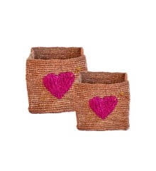 Rice - Square Raffia Storage Small and Large TEA with Red Heart